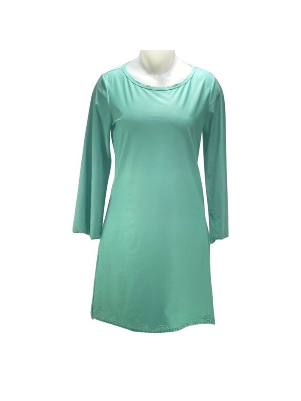 CABANA LIFE  Mint Green Long Sleeve Shift Dress With Laser Cut Hem Detail
